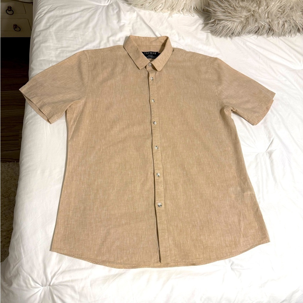 TOPMAN Mens beige Short Sleeve
Button Up Shirt SIZE XL